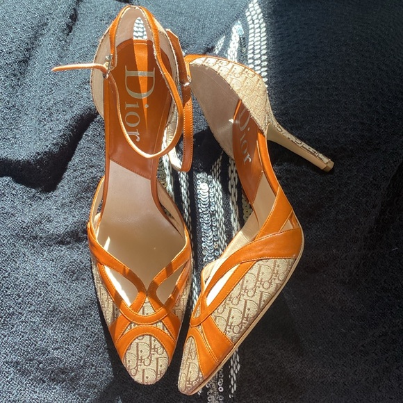Dior Shoes - Dior Stunning Canvas Logo Print Leather Logo Hardware Shoes Never Used Italy 🇮🇹